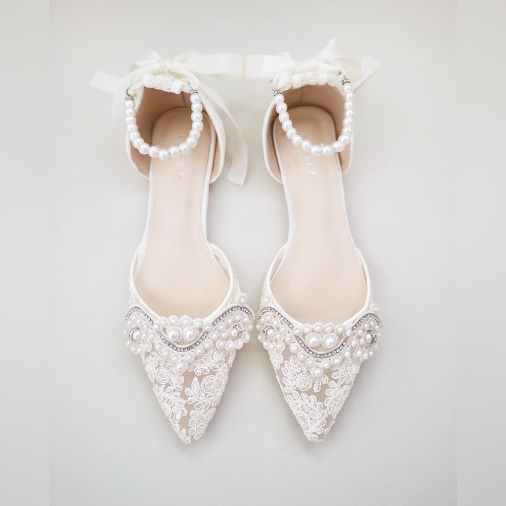 Kailee P Elegant Lace Pearl-Embellished Bridal Flats